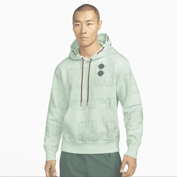 JORDAN X CLOT all over print  FLEECE HOODIE|size Large|Jade - Picture 2 of 5